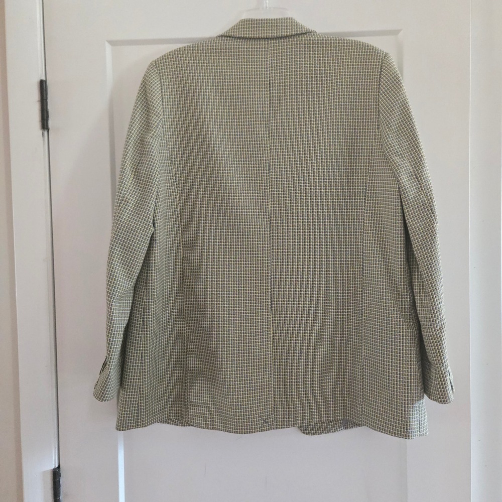 Worthington Womens Blazer Large Grey Yellow Plaid Houndstooth Open Front Jacket - Picture 8 of 8